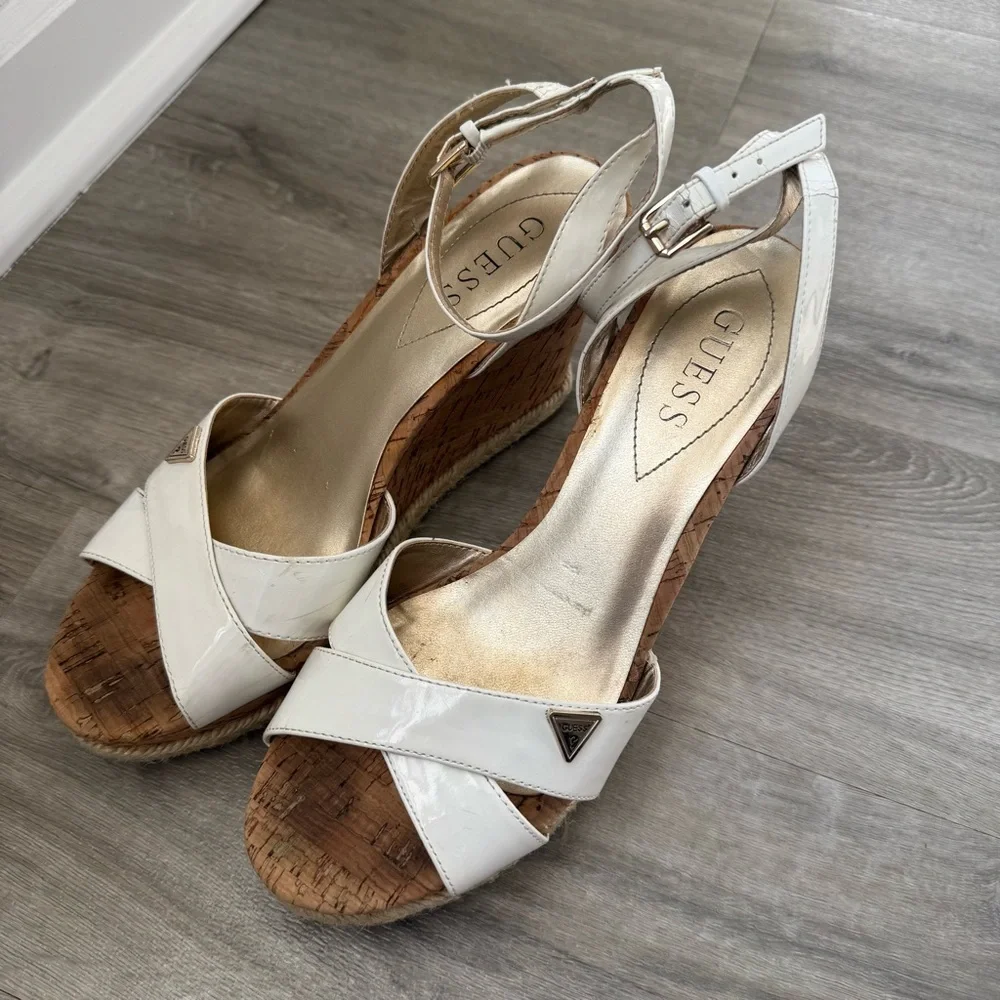 Women's White Guess Wedge Sandals - Picture 2 of 4